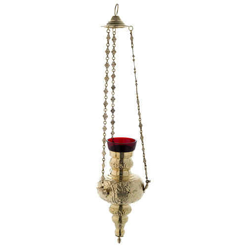 Hanging lamp with leaves decoration in golden brass 70 cm 1