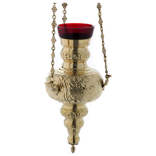 Hanging lamp with leaves decoration in golden brass 70 cm 2