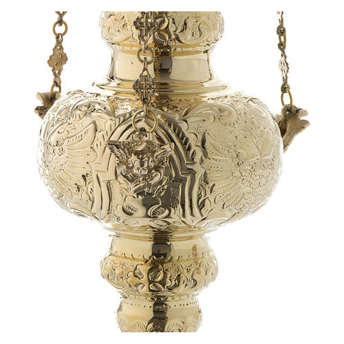 Hanging lamp with leaves decoration in golden brass 70 cm 4