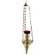 Hanging sanctuary lamp with leaf decor in golden brass 70 cm s1