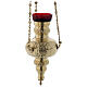 Hanging sanctuary lamp with leaf decor in golden brass 70 cm s2