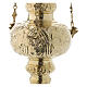 Hanging sanctuary lamp with leaf decor in golden brass 70 cm s4