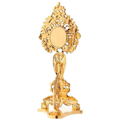 Reliquiario in bronzo dorato 30 cm con angelo e fiori 5