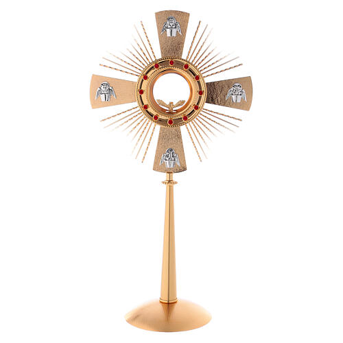 Casted brass monstrance 4 Evangelists red stones 1