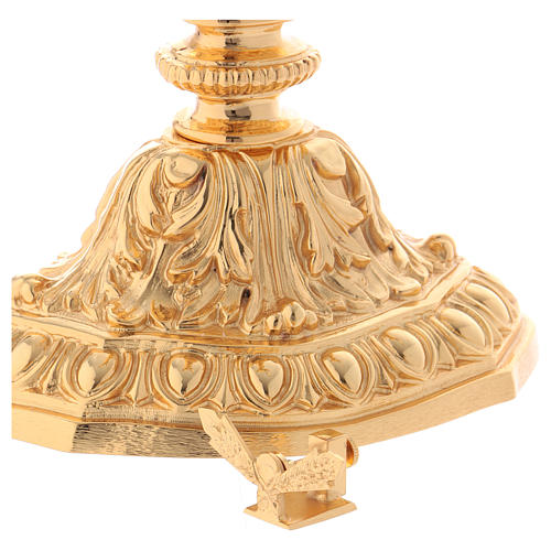 Ostensorio barocco ottone ostia magna teca 15 cm - bagno oro 24 k 9