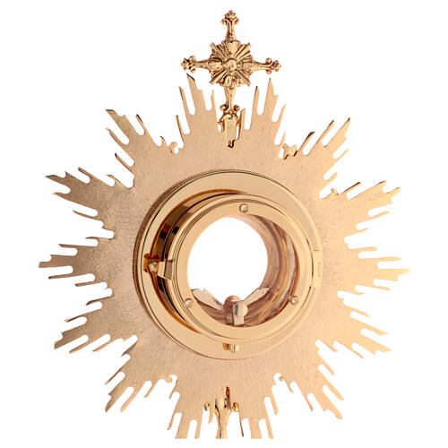 Monstrance in brass, baroque style, golden plated 24k, 9.5 cm diam. case 9