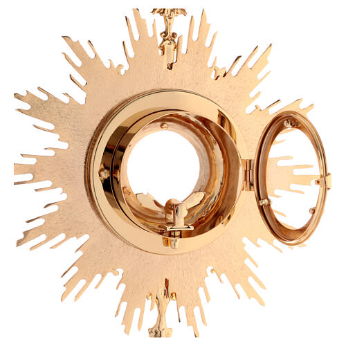 Monstrance in brass, baroque style, golden plated 24k, 9.5 cm diam. case 10