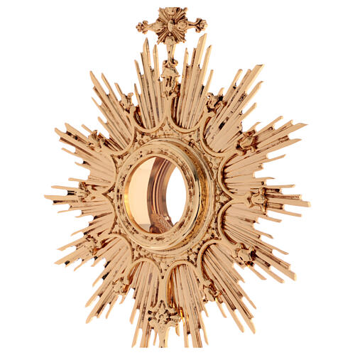 Ostensorio barroco latón vitrina diám 9,5 cm - baño oro 24 k 4