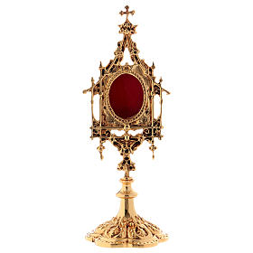 Reliquary in brass, baroque style 23.5 cm, golden plated 24k