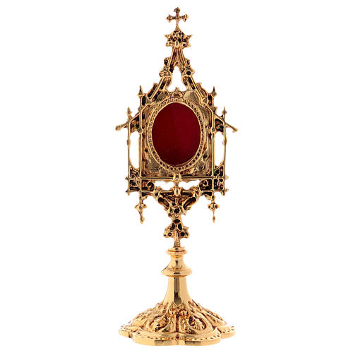Reliquary in brass, baroque style 23.5 cm, golden plated 24k 1