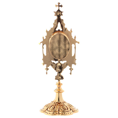 Reliquary in brass, baroque style 23.5 cm, golden plated 24k 6