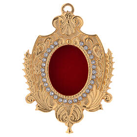 Wall-mounted reliquary in gold plated brass and zircons h 5 1/2 in
