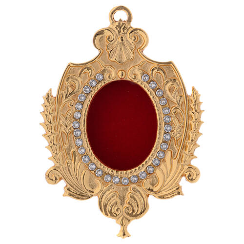 Wall-mounted reliquary in gold plated brass and zircons h 5 1/2 in 1