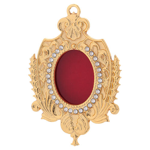 Wall-mounted reliquary in gold plated brass and zircons h 5 1/2 in 2