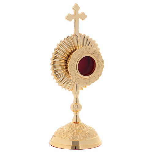 Reliquary in golden brass with round base and cross 3