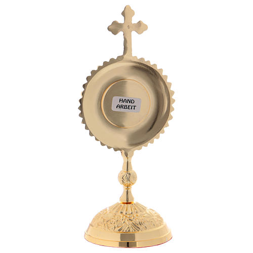 Reliquary in golden brass with round base and cross 5