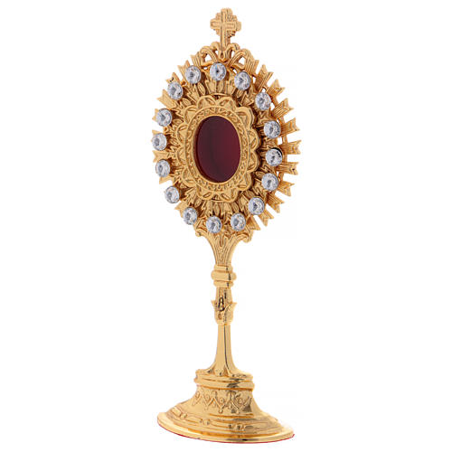 Golden plated brass reliquary with white decorative gemstones 3