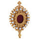 Golden plated brass reliquary with white decorative gemstones s2