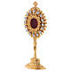 Golden plated brass reliquary with white decorative gemstones s3