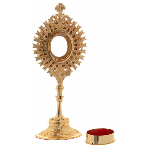 Gold plated brass reliquary with white synthetic stones 4
