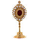 Gold plated brass reliquary with white synthetic stones s1