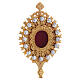 Gold plated brass reliquary with white synthetic stones s2
