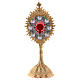 Reliquary in golden brass with white decorative gemstones, h. 14 cm s1