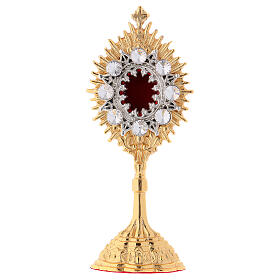 Gold plated reliquary with white stones h 14 cm