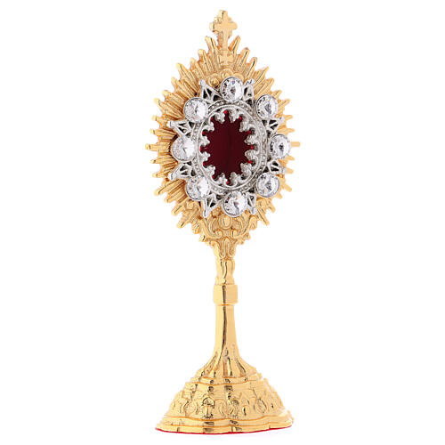 Reliquary in gold plated brass with white synthetic stones h 5 1/2 in 3