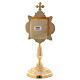 Gold plated brass reliquary with colored stones and square viewing window s4