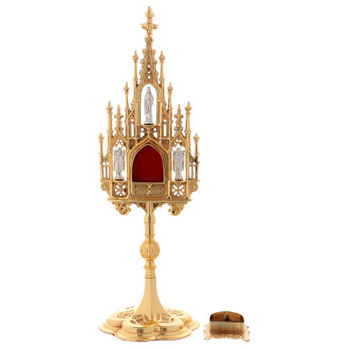Gothic reliquary in gold plated brass 15 3/4 in 3