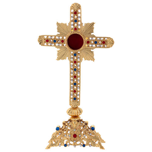 Brass reliquary with colored gemstones 11 in 1