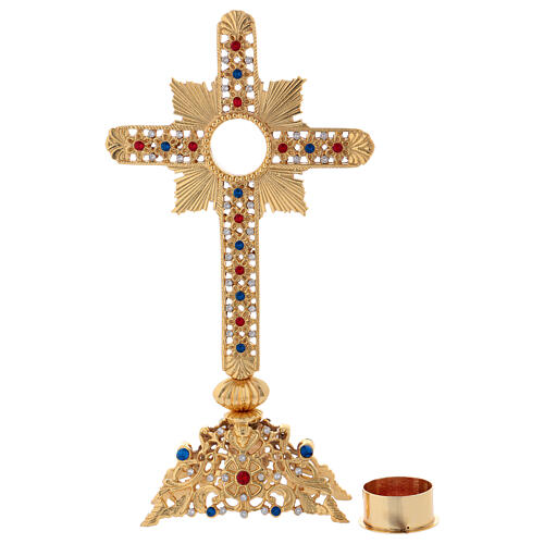 Brass reliquary with colored gemstones 11 in 4