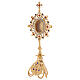 Gold plated brass reliquary with coloured stones and triangular base 25 cm s3
