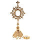 Gold plated brass reliquary with coloured stones and triangular base 25 cm s5