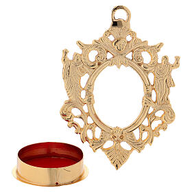 Wall-mounted reliquary with cut-outs, gold plated brass 12 cm