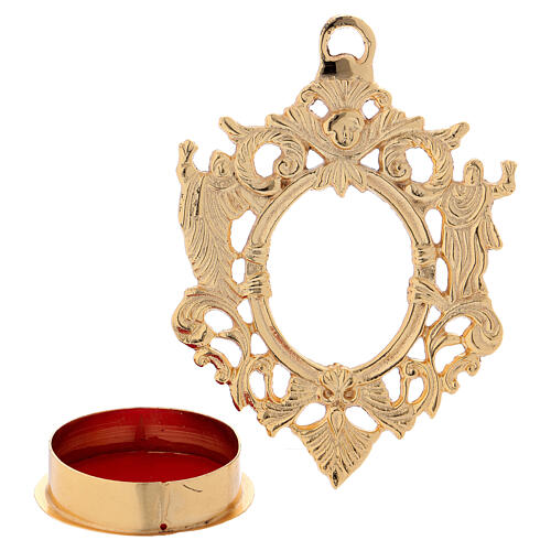 Wall-mounted reliquary with cut-outs, gold plated brass 12 cm 2