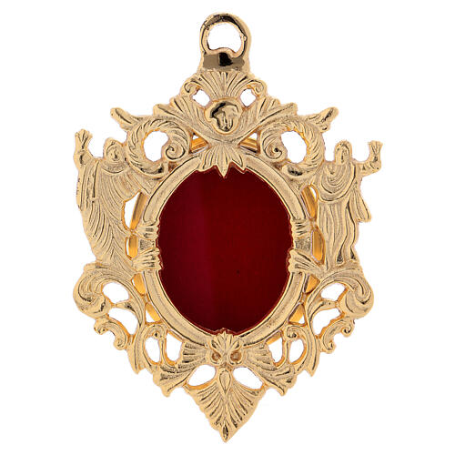 Wall-mounted gold plated brass reliquary with inlaies 4 3/4 in 1