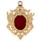 Wall-mounted gold plated brass reliquary with inlaies 4 3/4 in s1
