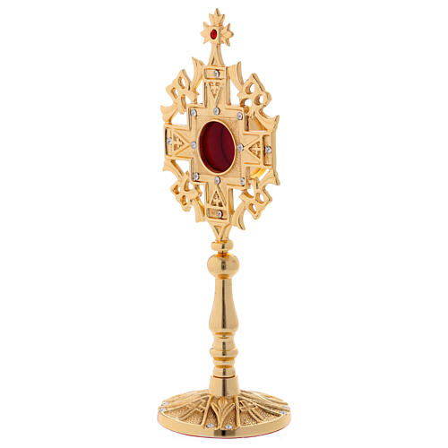 Reliquary with white and red zircons, gold plated brass 25 cm 3