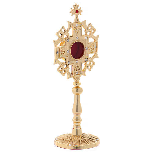 Reliquary with white and red zircons, gold plated brass 25 cm 4