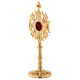 Gold plated brass reliquary with white and red zircons 9 3/4 in s3