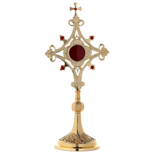 Reliquary with red zircons, gold plated brass 31 cm 1