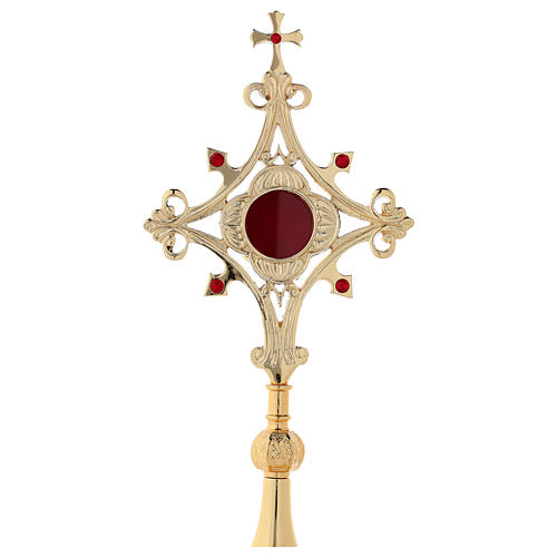 Reliquary with red zircons, gold plated brass 31 cm 2
