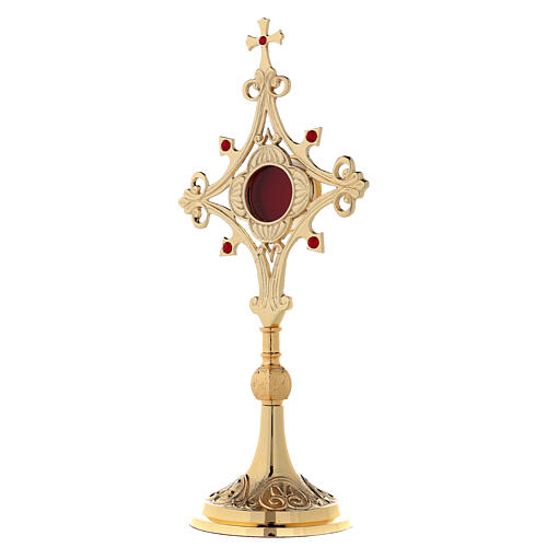Reliquary with red zircons, gold plated brass 31 cm 3
