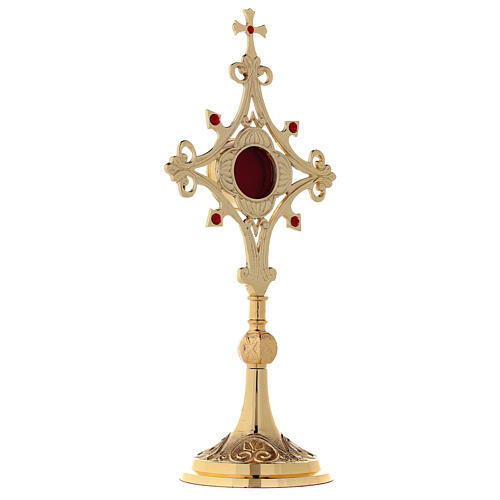 Reliquary with red zircons, gold plated brass 31 cm 4