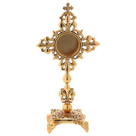 Inlaid gold plated brass reliquary 7 3/4 in