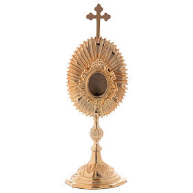Decorated reliquary with cross, gold plated brass