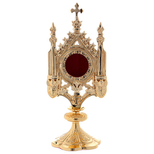 Reliquary with cross and towers, polished gold plated brass 1