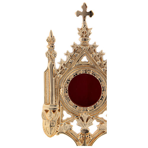 Reliquary with cross and towers, polished gold plated brass 2
